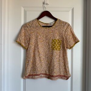 Madewell Floral Print Top with Mustard Accents
